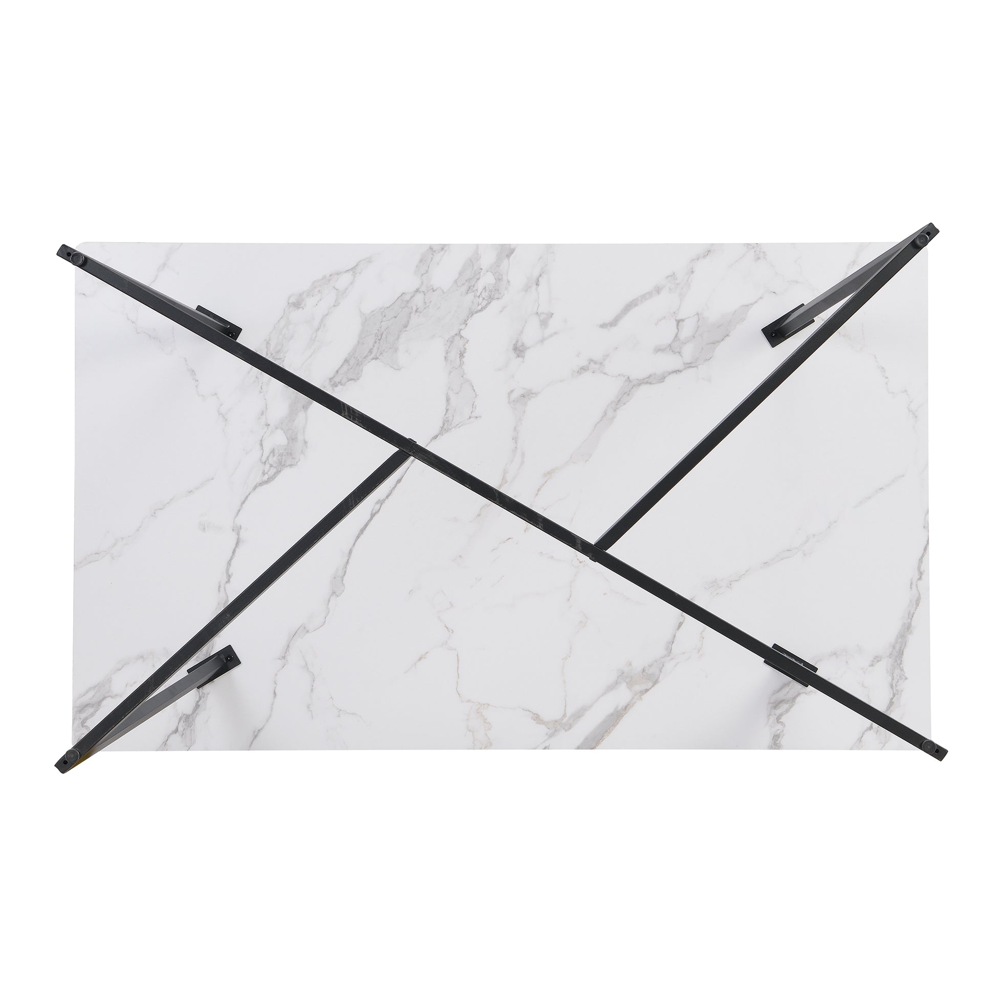 Modern Faux Marble 6 Piece Dining Table Set,60Inch Metal Kitchen Table Set With Upholstered Dining Chairs And Bench, Black Metal Dining Room Bench Seating Rectangular Dining Table With Chair And Bench Metal Wood Black Seats 6 60 Inches Farmhouse Trestle