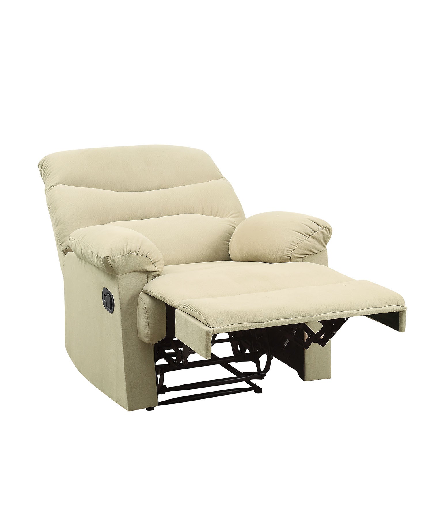 Beige Recliner With Pillow Top Armrest Beige Microfiber Manual Handle Metal Primary Living Space Tight Back Handle Pillow Top Arms Fabric Metal