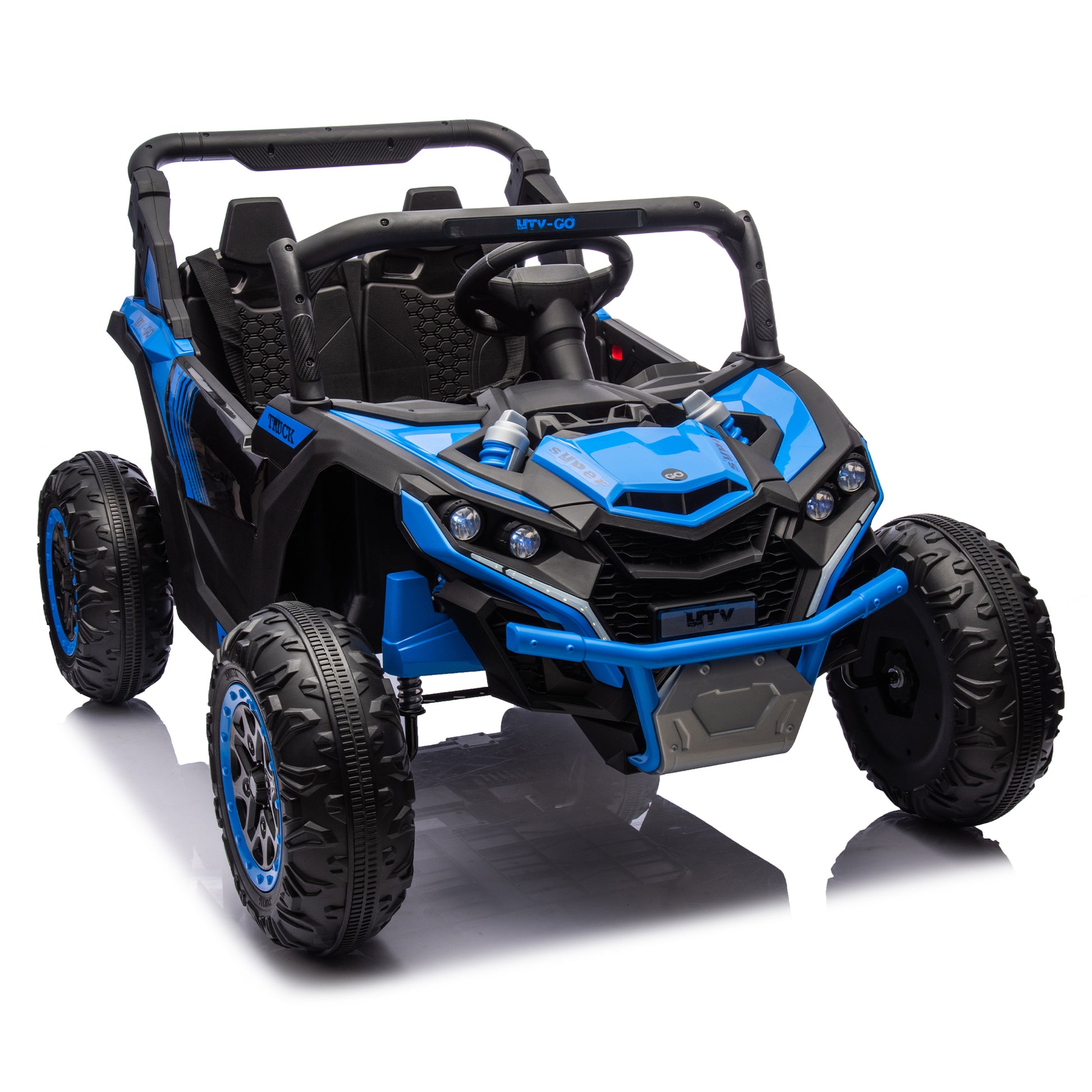 24V Two Seater Kids Ride On Utv W Parents Remote Control,Four Wheel Suspension,Slow Start,Large Wheel Design,Anti Collision Bar,Storage Space,Music,Usb,Bluetooth,Volume Control,Led Lights For Kids 3 . Blue 100 149 Lbs Polypropylene