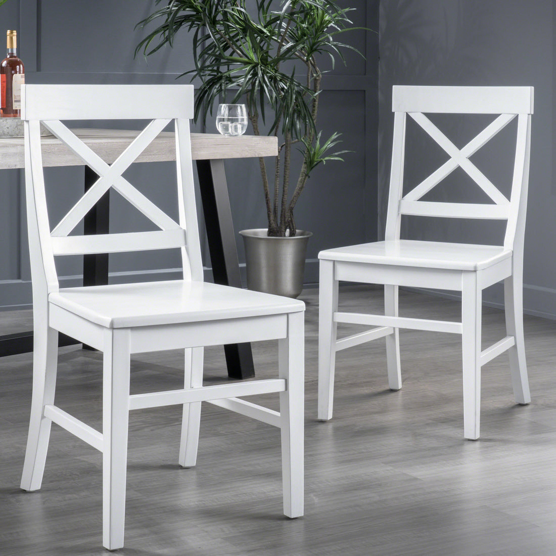 Roshan Farmhouse Acacia Wood Dining Chairs, White Set Of 2 White Acacia Wood