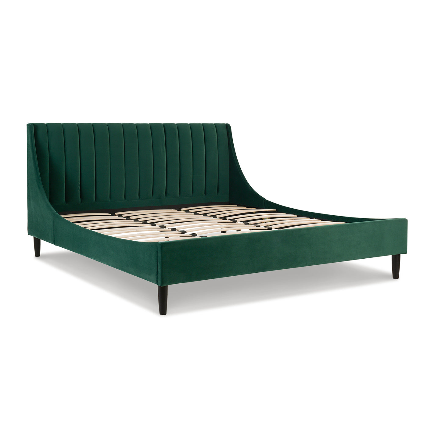 Aspen Vertical Tufted Modern Headboard Platform Bed Set, California King, Evergreen Velvet Box Spring Not Required California King Green Wood Foam Velvet Velvet