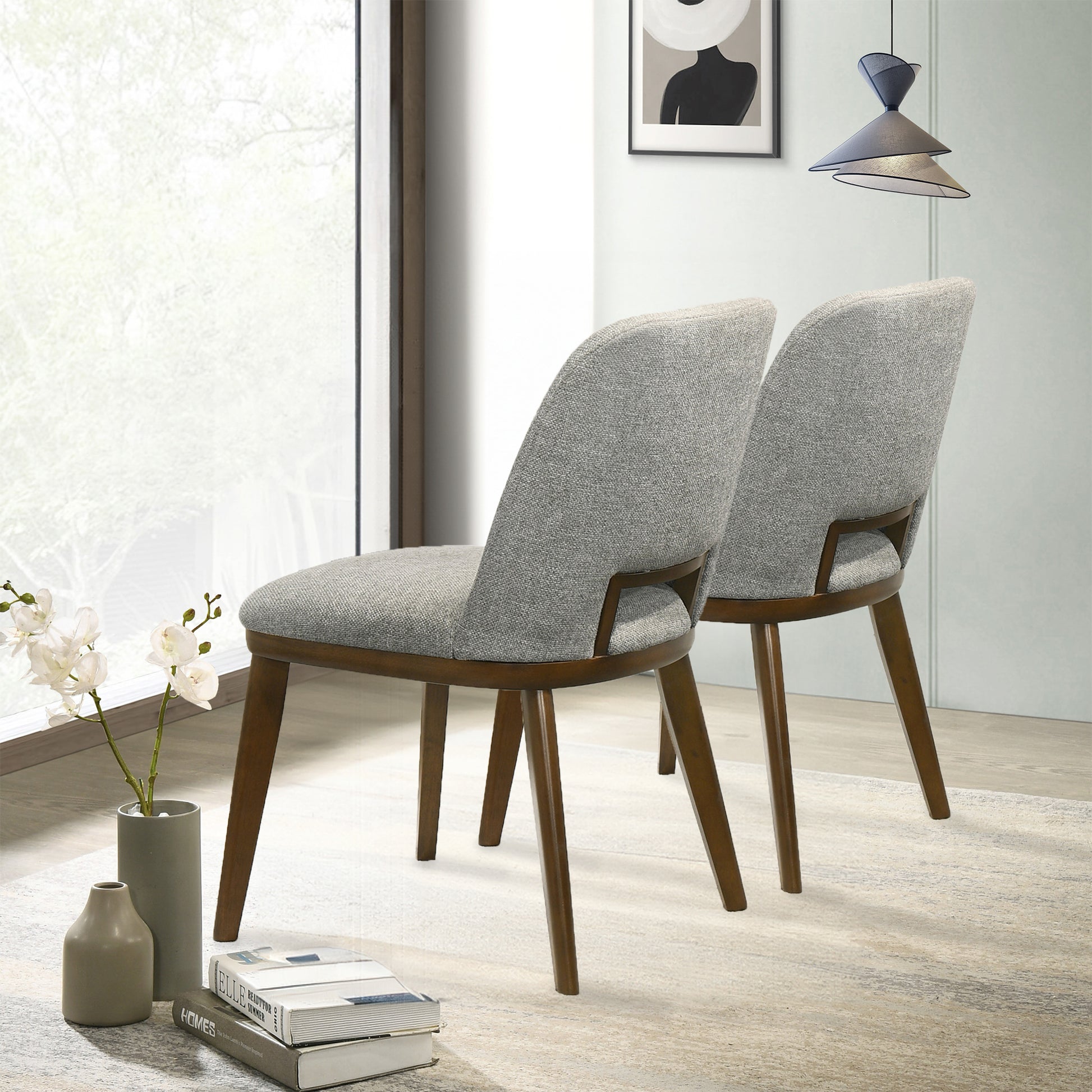 Blake Light Grey Fabric Dining Chair Set Of 2 Solid Brown,Light Gray Brown Dining Room Foam Wipe Clean Mid Century Modern Dining Chairs Foam Fabric,Solid Wood