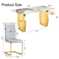 Table And Chair Set, Rock Plate Table Top, Gold Metal Table Legs, Stable And Beautiful, Suitable For Most Home Styles. Modern Simple Dining Table, Comfortable Seating. Grey Gold Seats 4 Sintered Stone