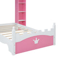 Castle Shaped Wooden Bed With Storage Shelf, Dreamy Twin Size Platform Bed For Kids Bedroom, Pink White Expected Arrival Time:8.14 Twin Pink White Wood