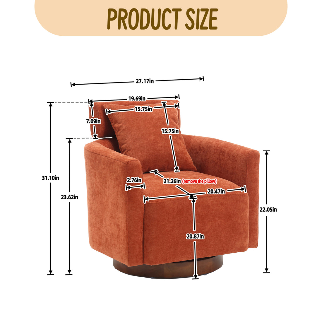 Coolmore 360 Degree Rotation Design, Multi Gear Adjustment Backrest, Soft And Comfortable Chenille Fabric, Ergonomic Design Of The Living Room Chair Orange Chenille