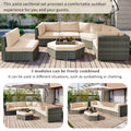 Patio Furniture Set, 6 Piece Outdoor Conversation Set All Weather Wicker Sectional Sofa With Ottoman And Cushions And Small Trays Beige Rattan