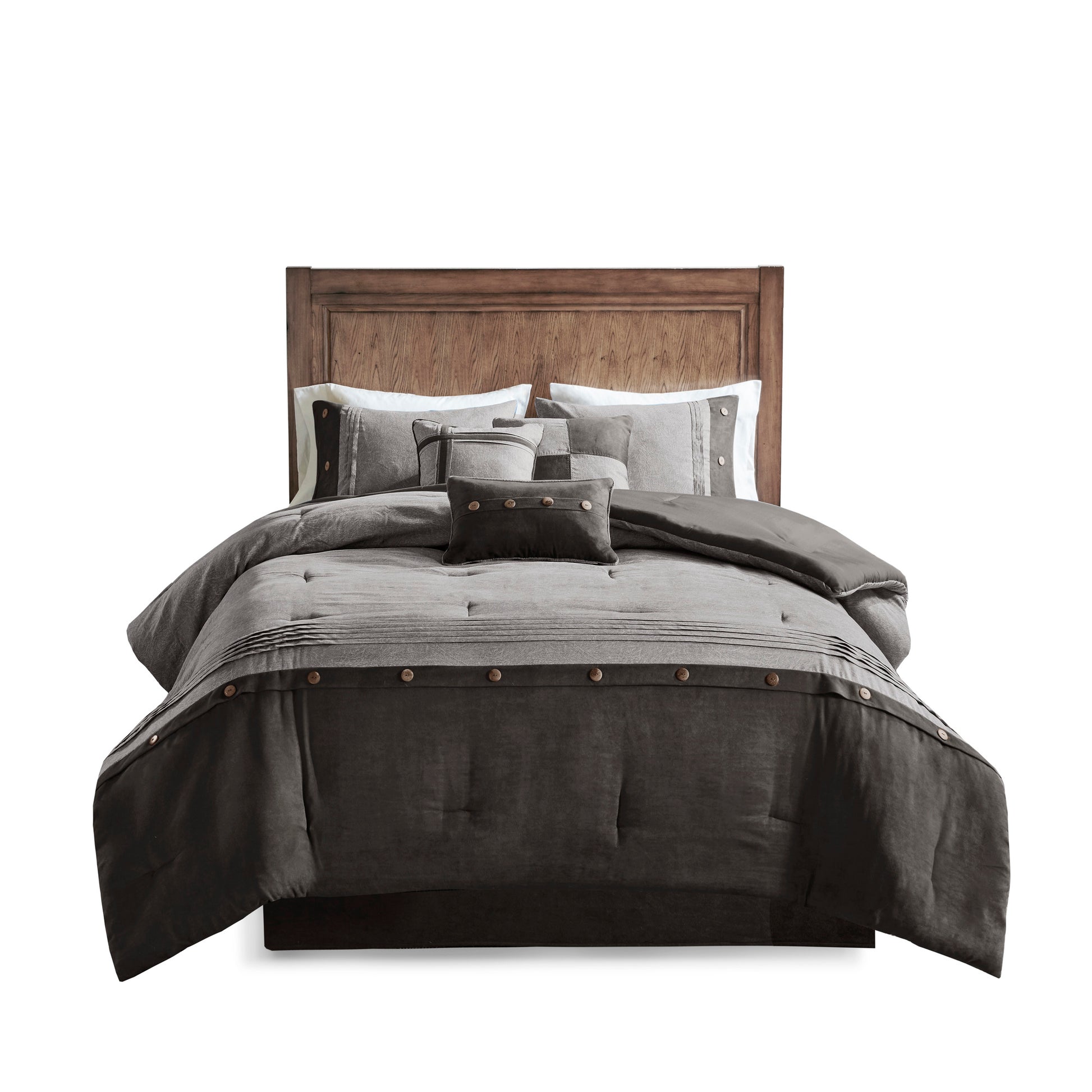 7 Piece Faux Suede Comforter Set Grey Queen Queen Grey Polyester