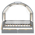 Twin Size Bed With Arched Roof And 2 Drawers, Gray Twin Gray Plywood