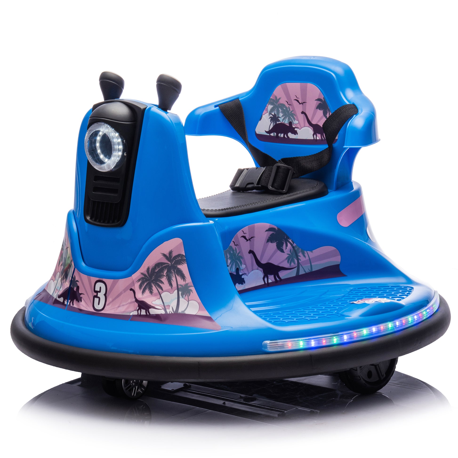 12V Kids Ride On Bumper Car W Parents Control,Rotate 360 Degrees,Two Handed Switch For Direction Control,Bumper Strip,Light Belt,Mp3 Music,Bluetooth,Provide A Speed Of 0.75Mph For Kids Of 2 5 Blue