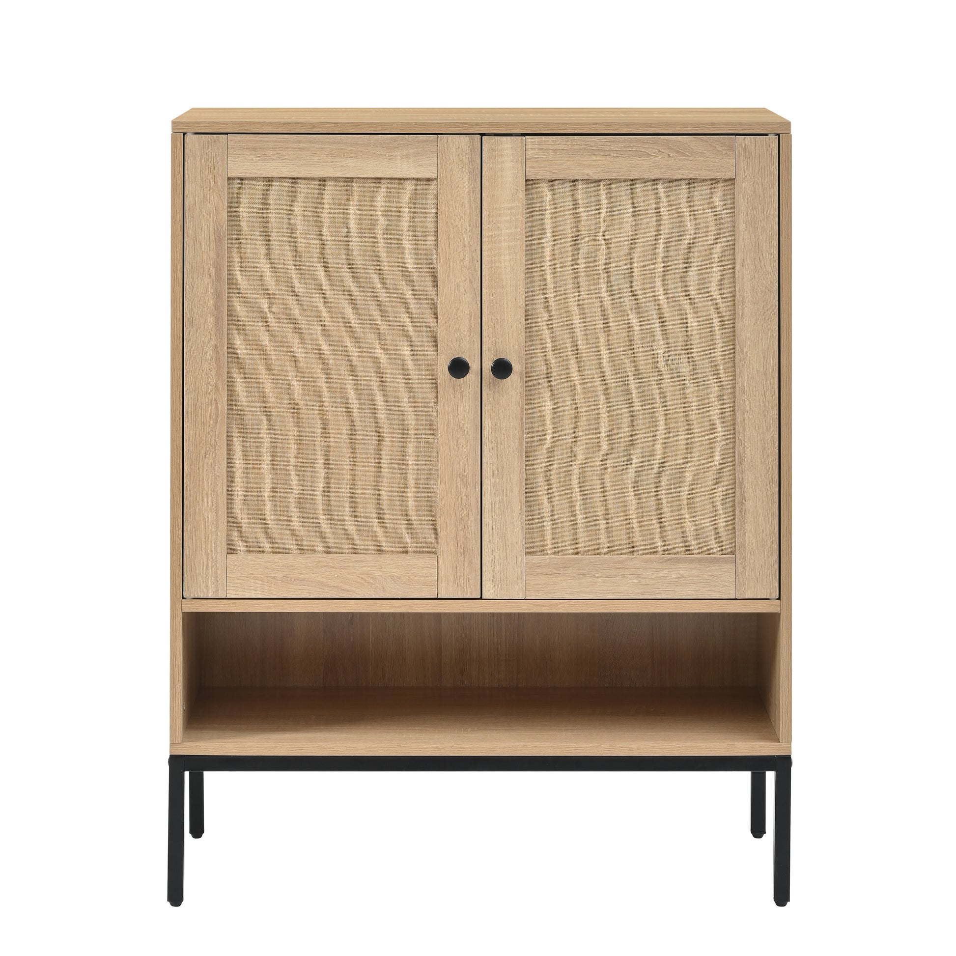 Rattan Shoe Cabinet With Adjustable Shelves, 5 Tier Shoe Storage Cabinet With Doors & Bottom Cubby, Wooden Shoes Rack Organizer For Entryway, Natural Natural Wood Mdf Metal