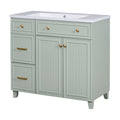 36 Inch Bathroom Vanity, Transitional Style Bathroom Cabinet With Resin Sink, Green Single Bathroom Cabinet, With 2 Drawers And 1 Adjustable Storage Shelf, 2 Soft Close Doors Green Bathroom Solid Wood Mdf Resin
