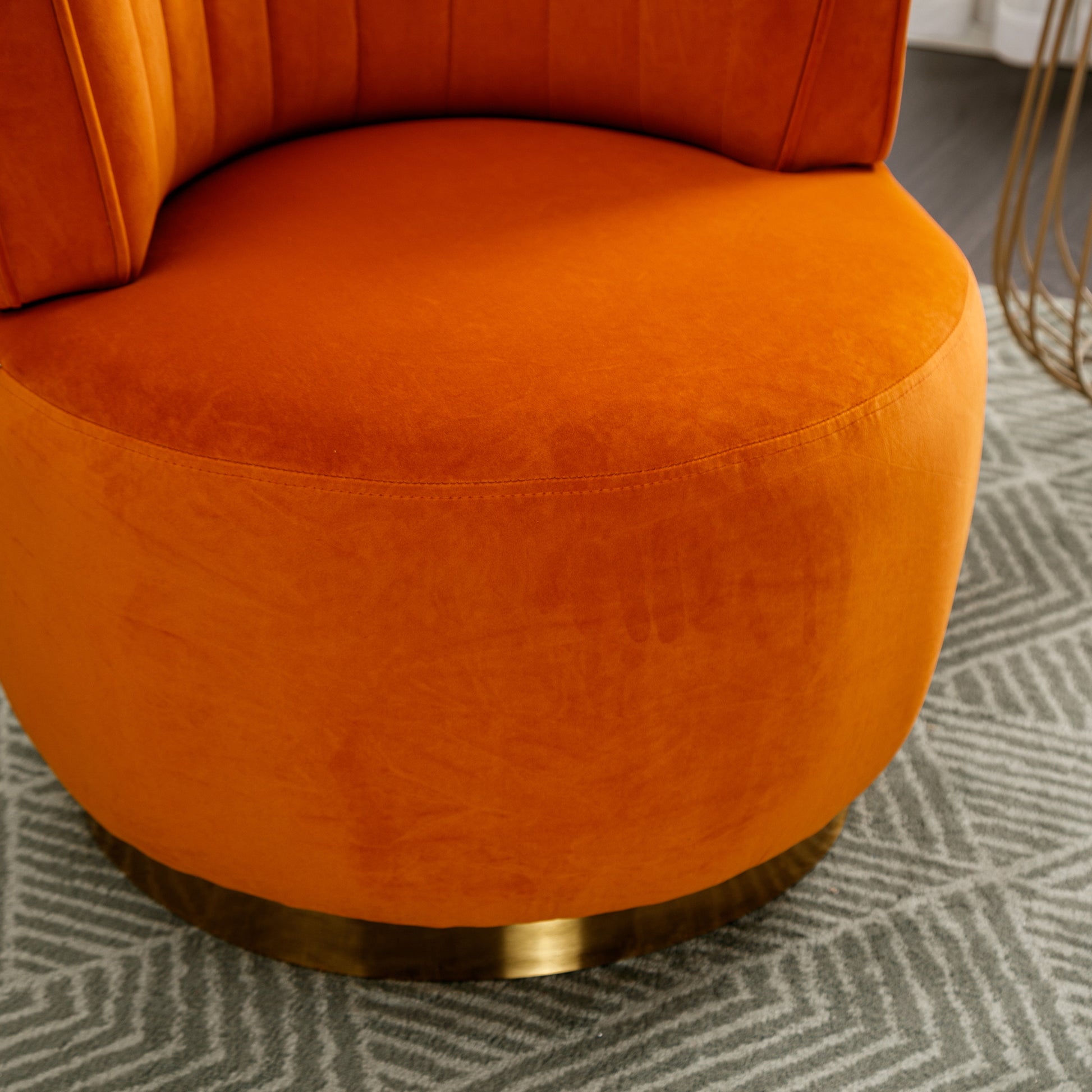 Coolmore 360 Degree Swivel Cuddle Barrel Accent Sofa Chairs, Round Armchairs With Wide Upholstered, Fluffy Velvet Fabric Chair For Living Room, Bedroom, Office, Waiting Rooms Orange Foam Velvet