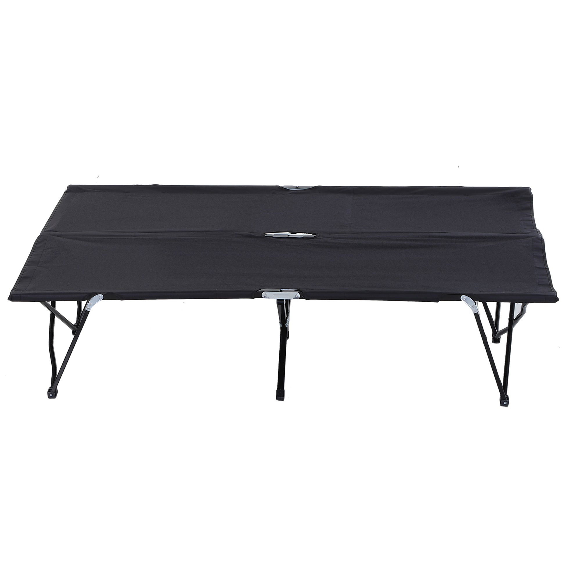 Outsunny 2 Person Folding Camping Cot For Adults, 50" Extra Wide Outdoor Portable Sleeping Cot With Carry Bag, Elevated Camping Bed, Beach Hiking, Black Black Steel