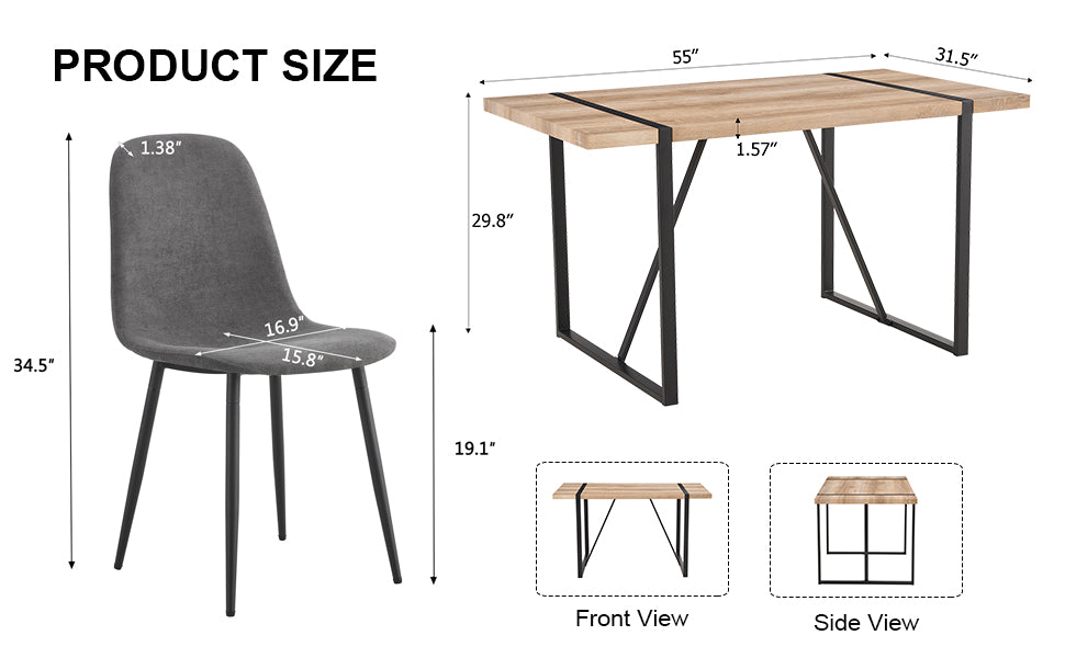 Table And Chair Set, Upholstered Side Chairs In A Modern Medieval Style, 4 Dark Grey Dining Chairs And A Rustic Industrial Rectangular Wood Color Mdf Dining Table. Gray Seats 4 Mdf