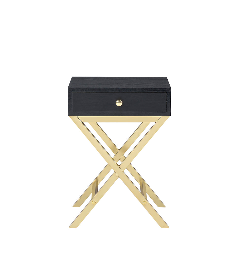Coleen Black & Brass Finish Accent Table Black Metal,Pvc