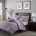 7 Piece Jaquard Comforter Set Purple Cal King California King Purple Polyester