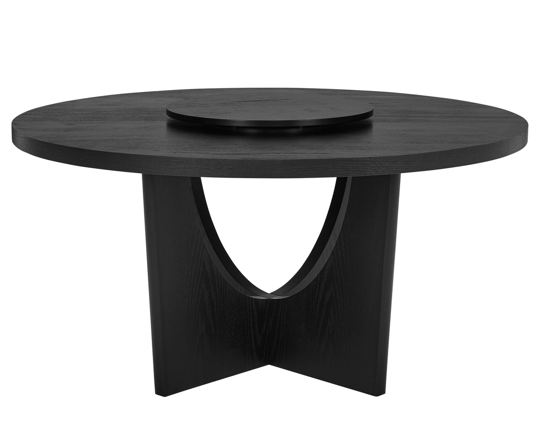 1Pc Modern Round Table Top Black Finish W Lazy Susan Wooden Dining Room Furniture Contemporary Black Seats 6 Dining Room Contemporary,Modern Round Round Kitchen & Dining Tables Wood Pedestal