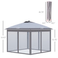 Outsunny 11' X 11' Pop Up Canopy, Instant Canopy Tent With Solar Led Lights, Remote Control, Zippered Mesh Sidewalls And Carrying Bag For Backyard Garden Patio, Gray Gray Steel