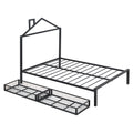 Full Size Metal Platform Bed With Two Drawers,House Shaped Headboard Design, Black Full Black Metal