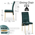 Green Velvet High Back Nordic Dining Chair Modern Fabric Chair With Golden Color Legs, Set Of 4 Metal Plaid Green Dining Room Dry Clean Modern Dining Chairs Solid Back Foam Velvet