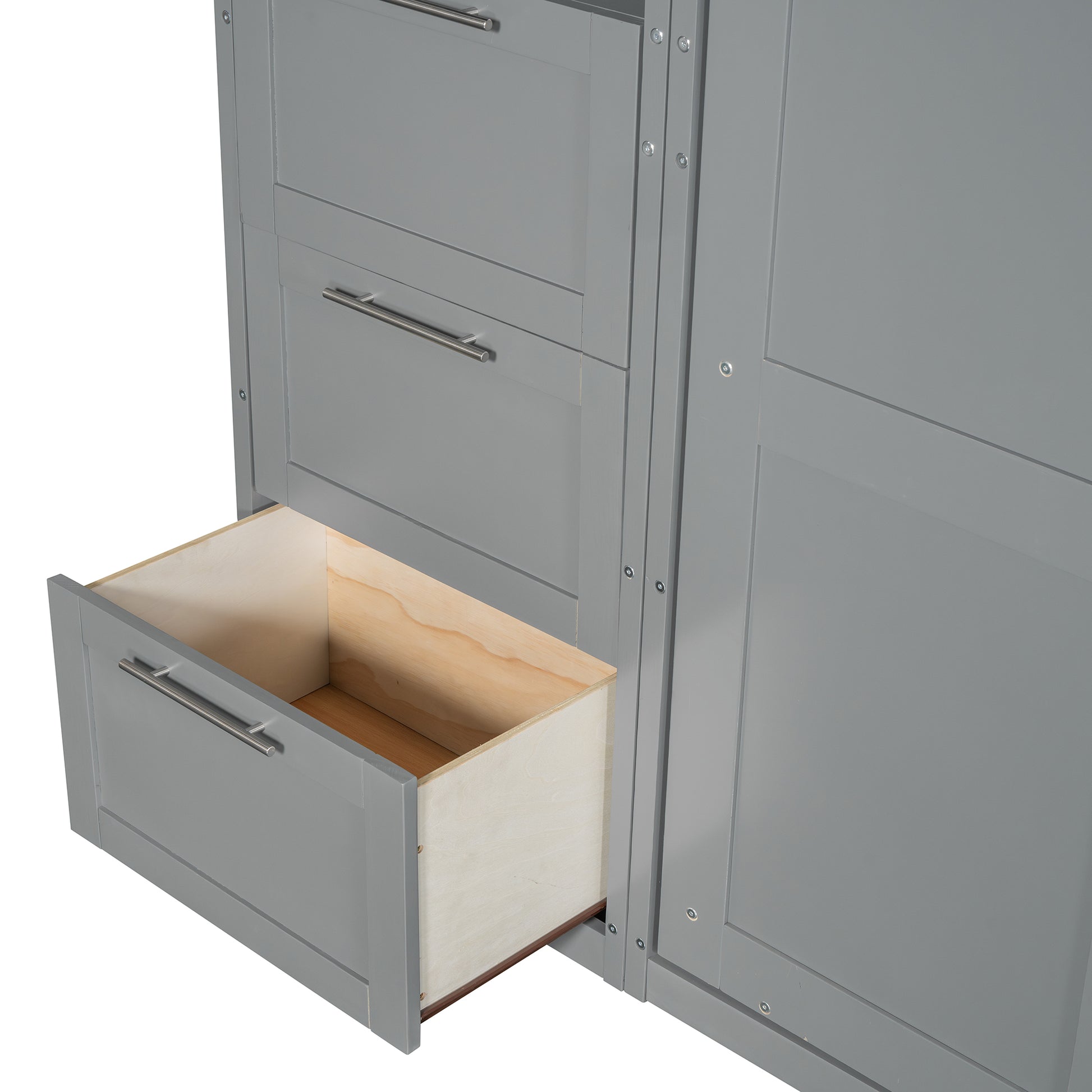 Queen Size Murphy Bed Wall Bed With Closet ,Drawers And Shelves,Gray Queen Gray Mdf Lvl