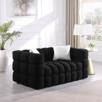 62.2Length ,35.83" Deepth ,Human Body Structure For Usa People, Marshmallow Sofa,Boucle Sofa ,Black Color,32Seater Black Light Brown Wood Primary Living Space Medium Soft Split Back Delicate Duty