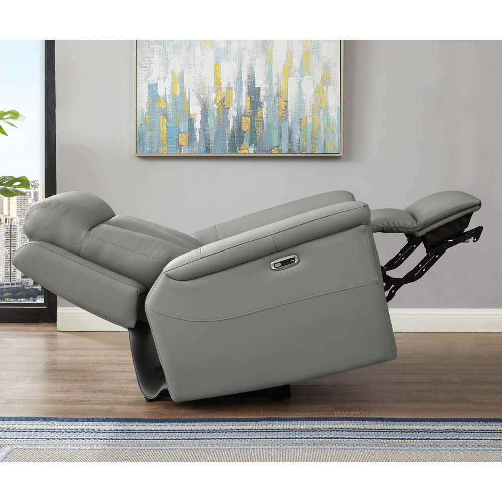 Rhapsody Power Zero Gravity Recliner Silver Grey Memory Foam Genuine Leather