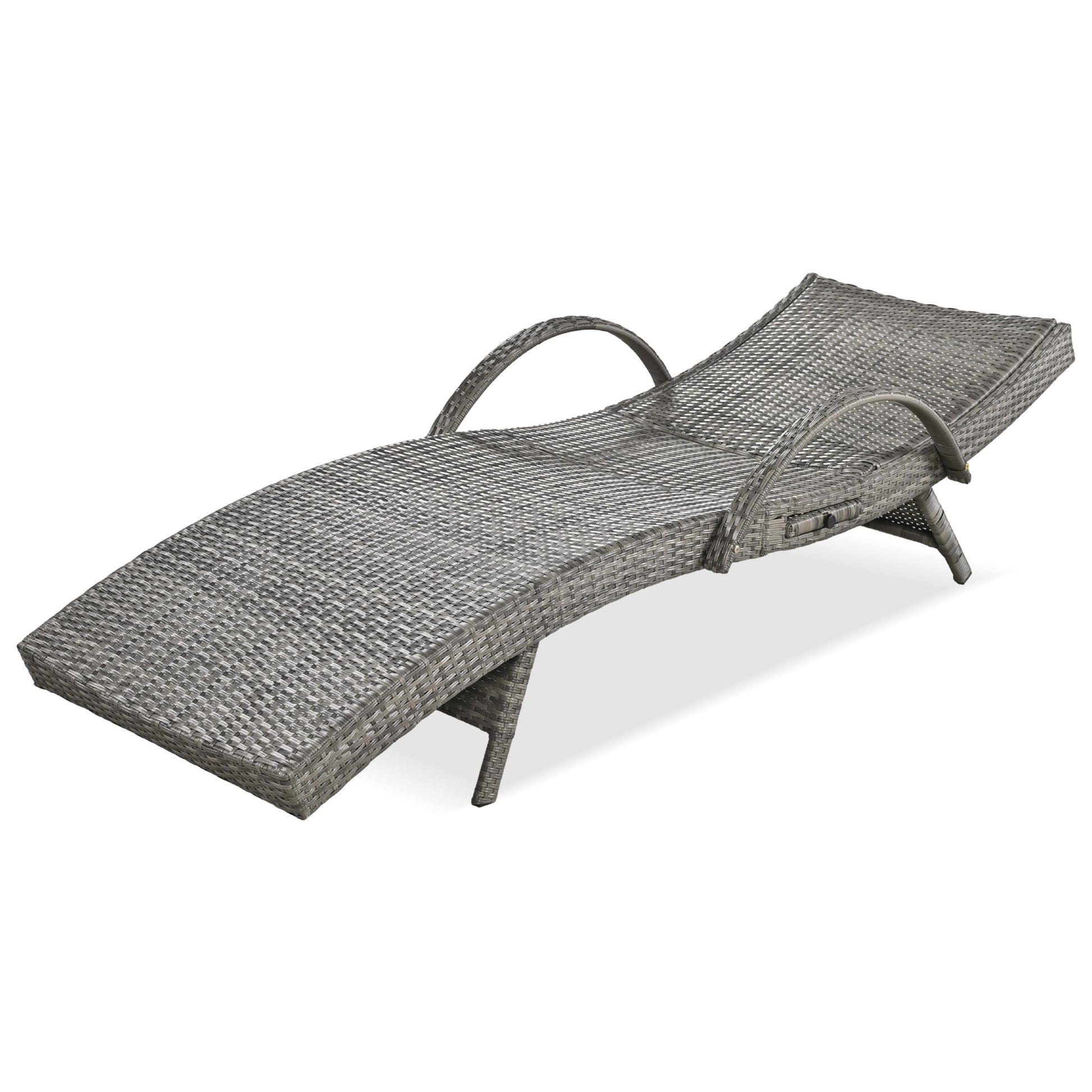 K&K 80'' Outdoor Wicker Chaise Lounge Chairs Set Of 2, Patio Rattan Reclining Chair Pull Out Side Table Adjustable Backrest Ergonomic Wave Design Pool Sunbathing Recliners, Grey No Lounge Grey Seats