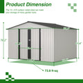 10X8 Ft Outdoor Storage Shed, All Weather Metal Sheds With Lockable Doors, Tool Shed For Garden, Patio, Backyard, Lawn, Grey White Metal