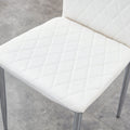 Table And Chair Set.Large Modern Rectangular Table With Brown Glass Top And Silver Metal Legs. Paired With 6 White Chairs With Checkered Armless High Back Pu Cushion And Silver Metal Legs. Silver,White Seats 6 Glass Metal