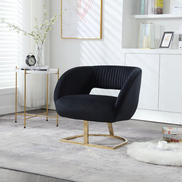Coolmore Upholstered Tufted Living Room Chair Textured Linen Fabric Accent Chair With Metal Stand Black Velvet