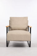 Leather Accent Chair Guest Chair For Living Room, Mid Century Armchair For Bedroom Khaki Linen