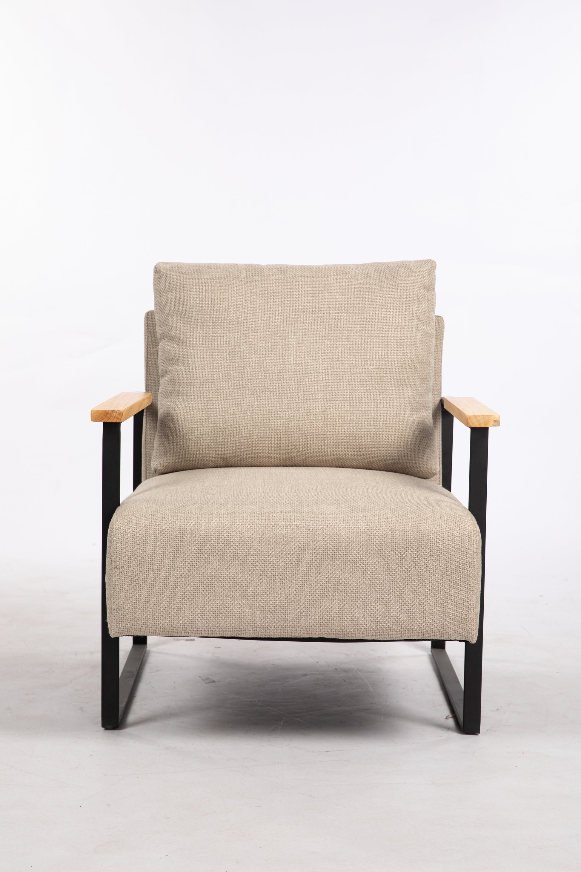 Leather Accent Chair Guest Chair For Living Room, Mid Century Armchair For Bedroom Khaki Linen
