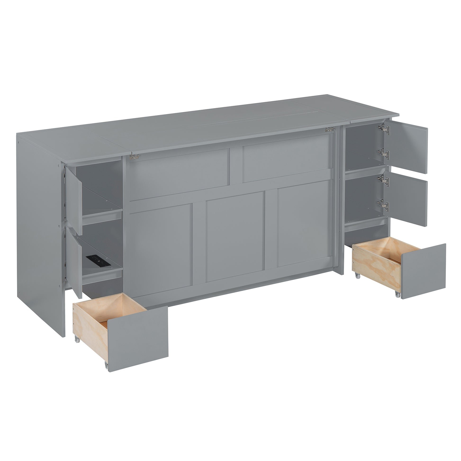 Full Size Murphy Bed With Drawers, Cabinets And Usb Ports,Gray Full Gray Mdf Lvl