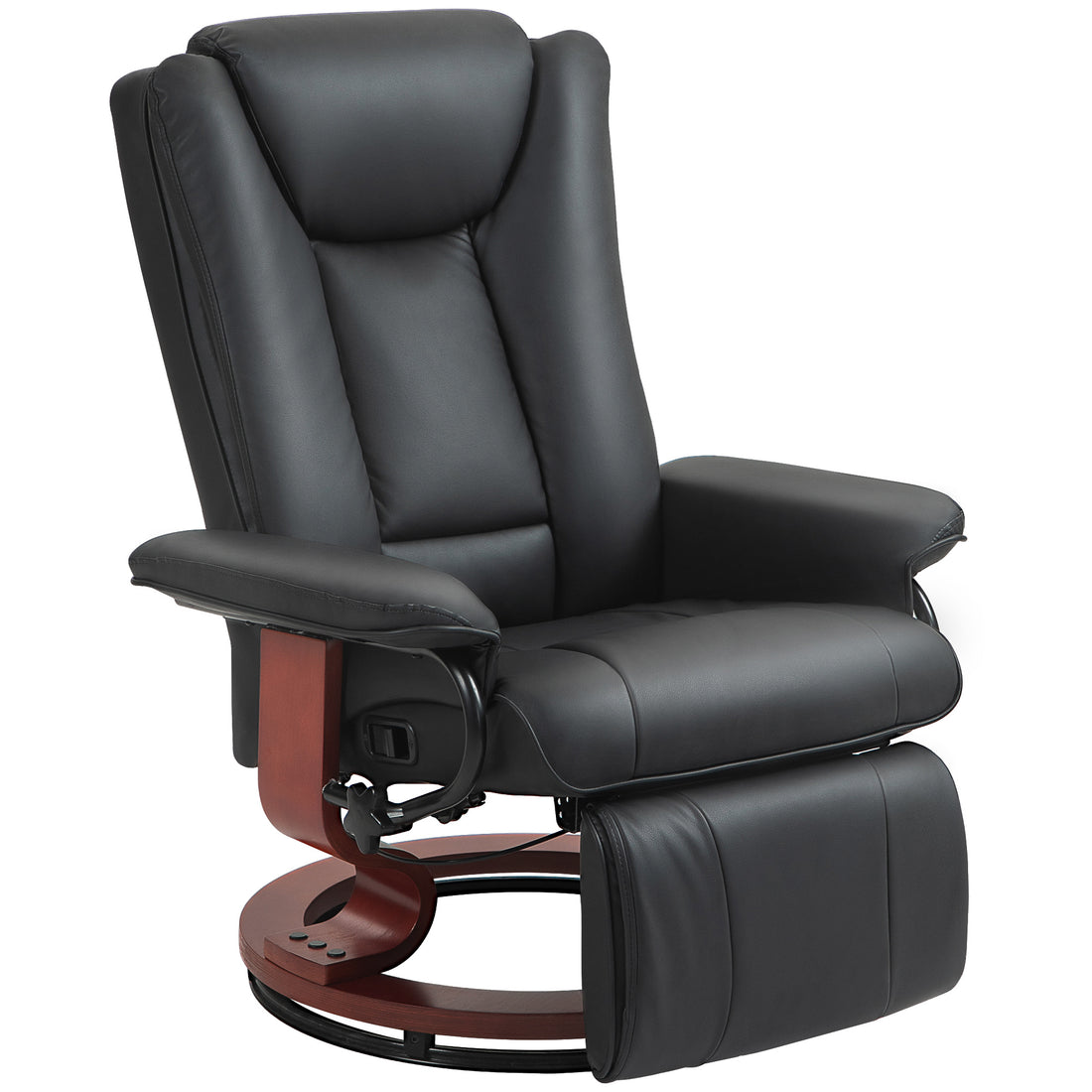 Homcom Manual Swivel Recliner Chair, Pu Leather Reclining Chair With Footrest For Living Room, Black Black Pu Leather