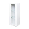 Storage Cabinets With Aluminum Strip Lamp,With Glass Shelves, For Living Room Bedroom Office White Particle Board Mdf