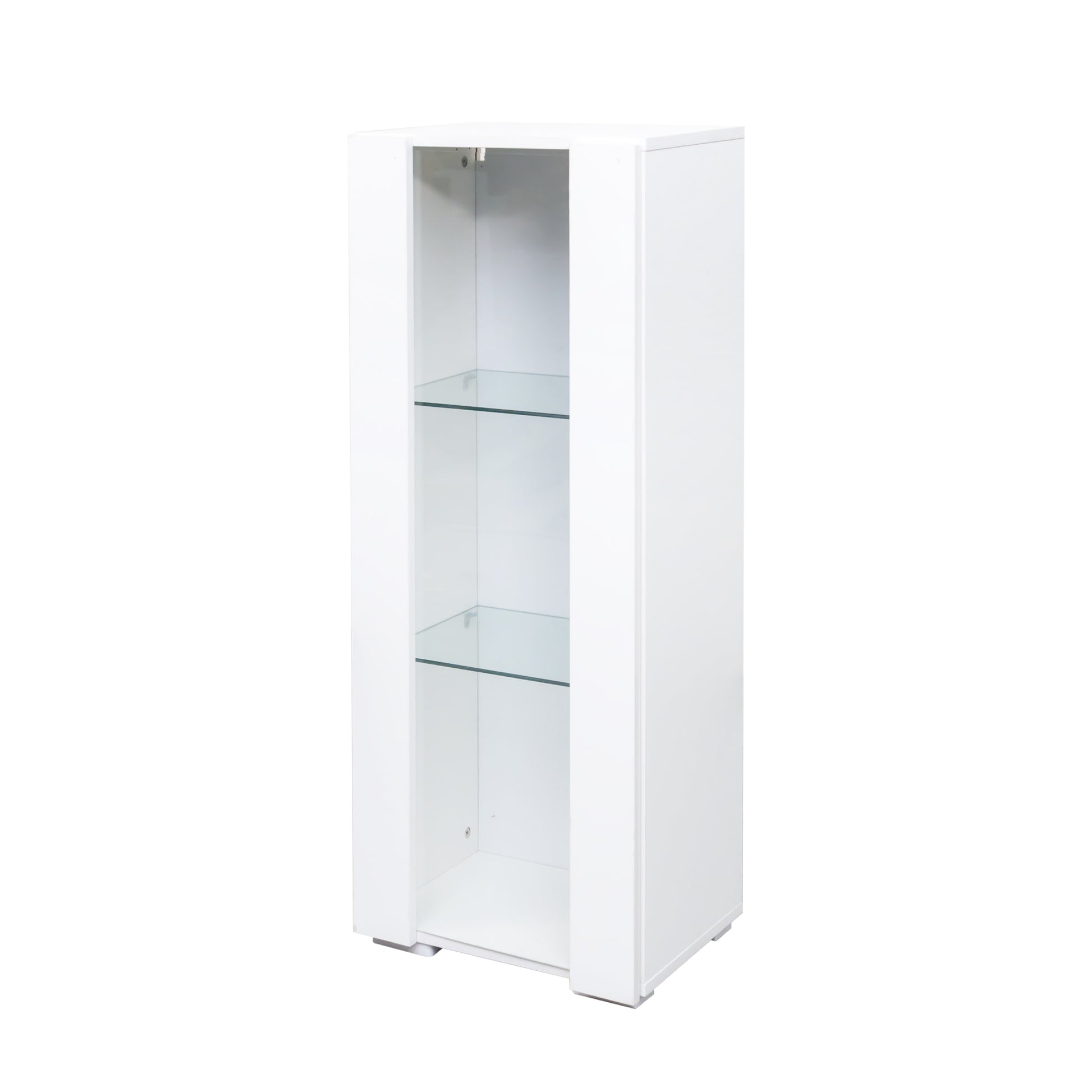Storage Cabinets With Aluminum Strip Lamp,With Glass Shelves, For Living Room Bedroom Office White Particle Board Mdf