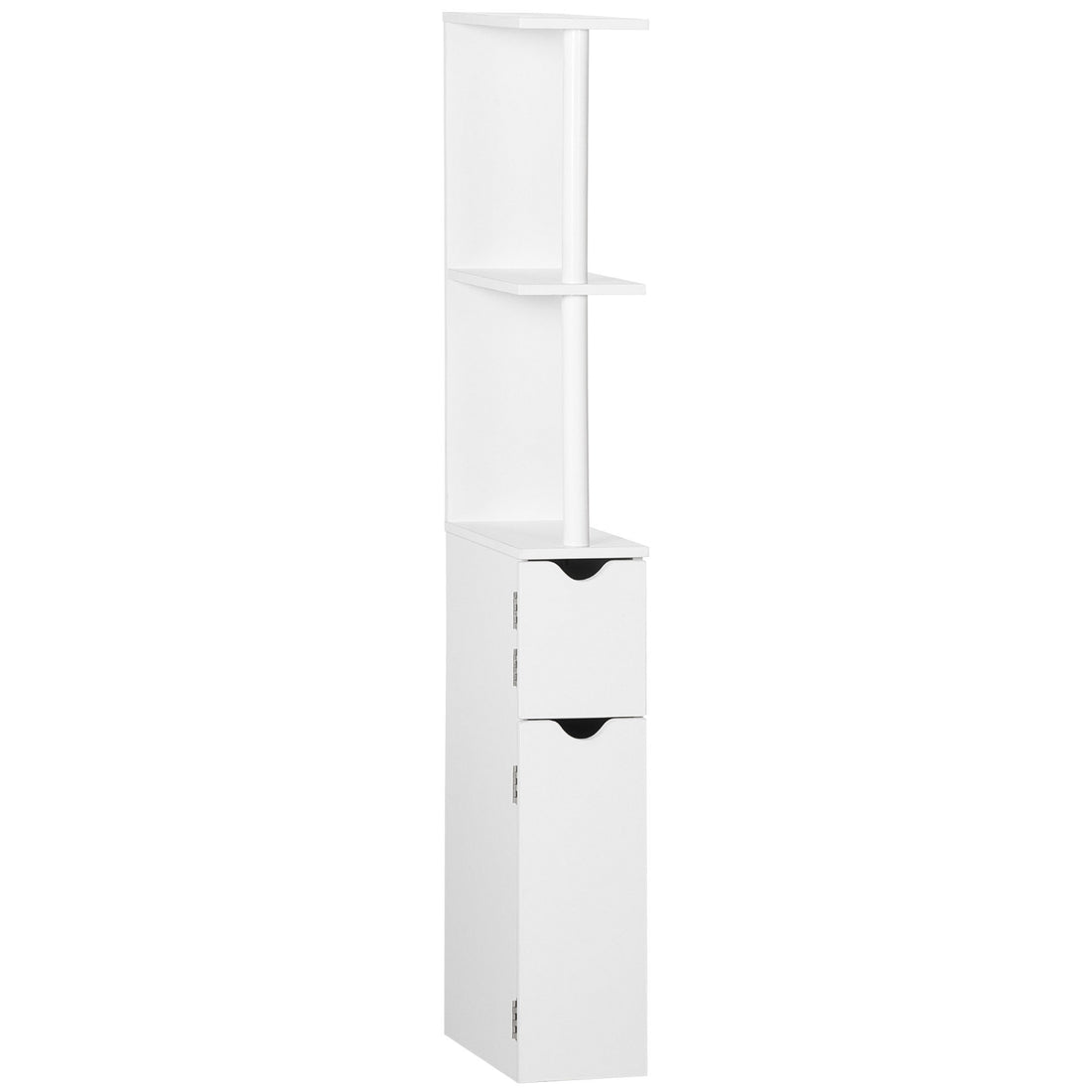 Kleankin Tall Bathroom Storage Cabinet, Freestanding Linen Tower With 2 Open Shelves And 2 Door Cabinets, White White Particle Board