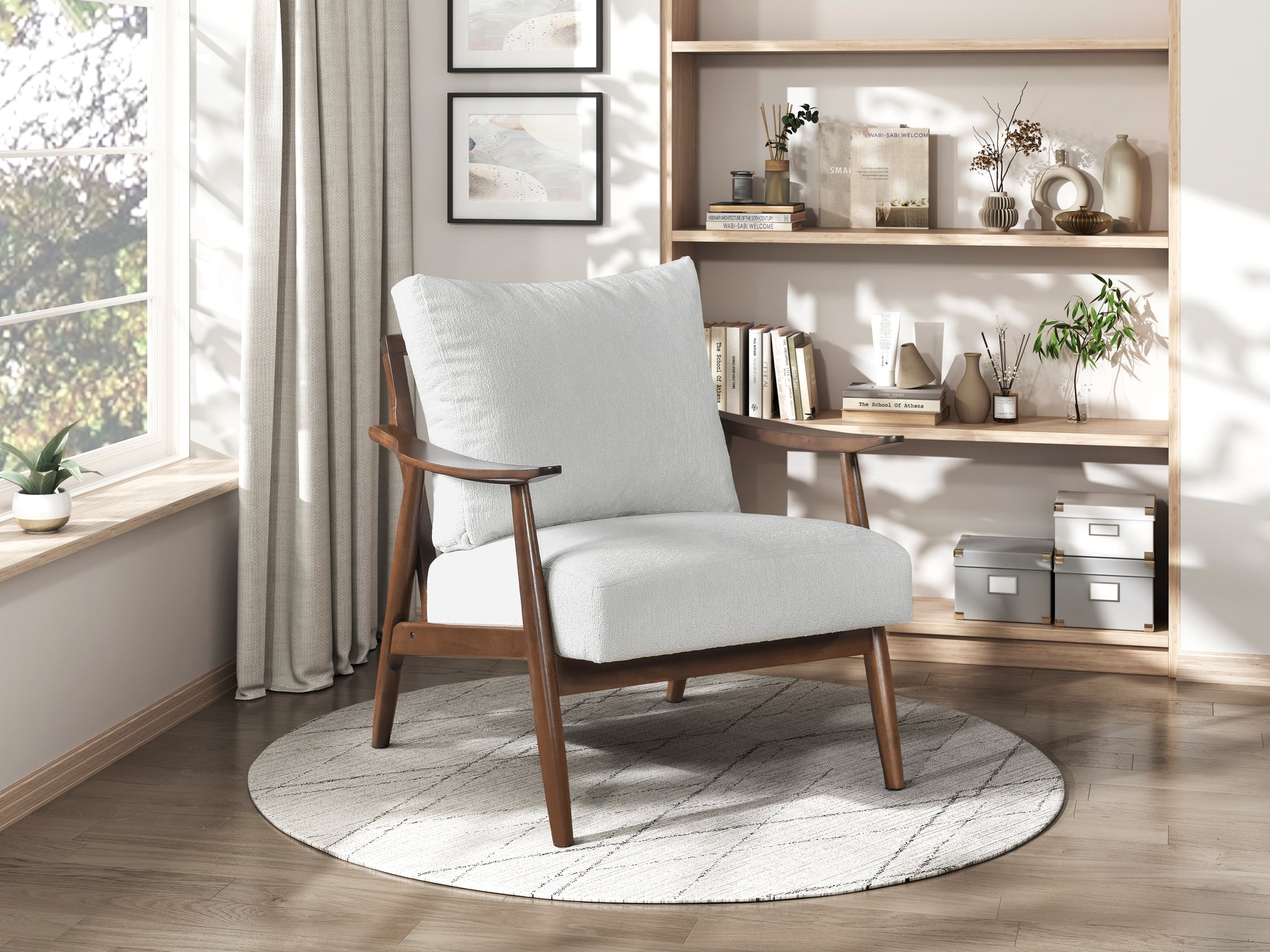 Modern Living Room 1Pc Beige Accent Chair Solid Wood Brown Finish Wooden Furniture Beige Primary Living Space Rubberwood Solid Wood