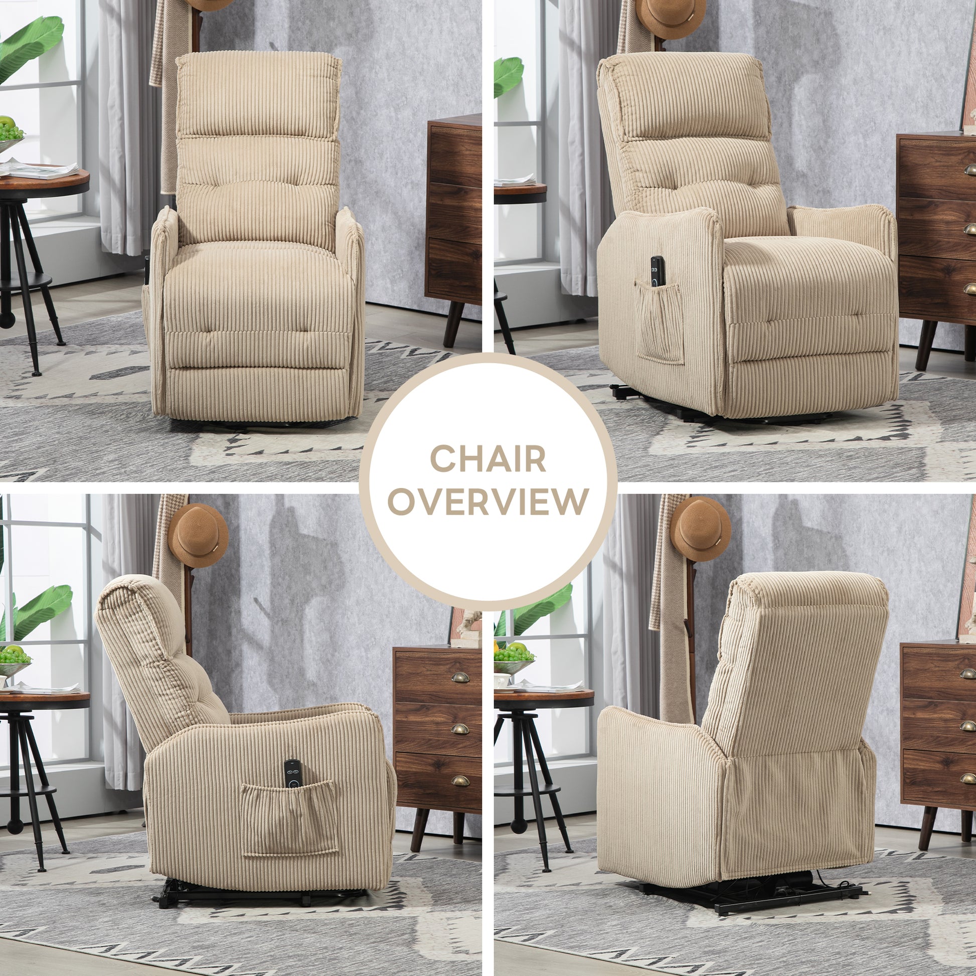 Coolmore Recliner Chair, Electric Recliner Chairs For Adults, Side Pocket Power Reclining Chair Pocket Springs Seat Cushion, Corduroy Fabric Recliner Sofa For Living Room, Bedroom, Home Theater Camel Camel Foam Corduroy