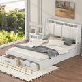 Queen Size Wood Platform Bed With Upholstered Headboard And 2 Drawers, Antique White Box Spring Not Required Queen White Wood Bed Frame Solid Wood Mdf