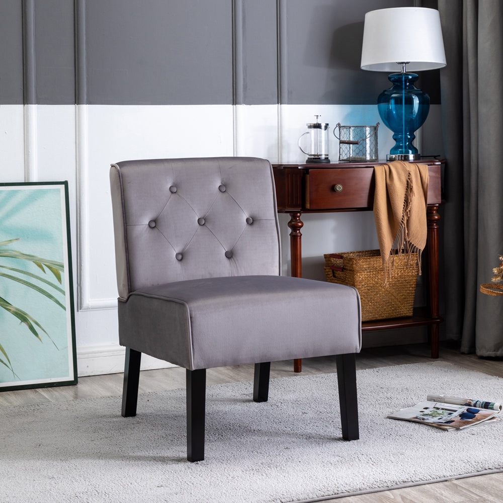Reese 53" 2Piece Living Room Armless Button Tufted Pattern Accent Chair With Velvet Fabric And Premium High Density Foam Cushion, Grey Grey Velvet