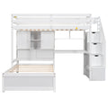 Twin Over Twin Loft Bed With Built In Desk And Staircase, With Storage Compartments And Shelves, White Twin Box Spring Not Required White Wood Pine