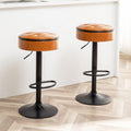 Round Storage Bar Stool Set Of 2, Brown Faux Leather Height Adjustable Barstool, 360 Counter Height Swivel Stool, Armless Bar Chair With Metal Frame For Kitchen Counter Dining Living Room Brown Set Of 2 Foam Pu Leather