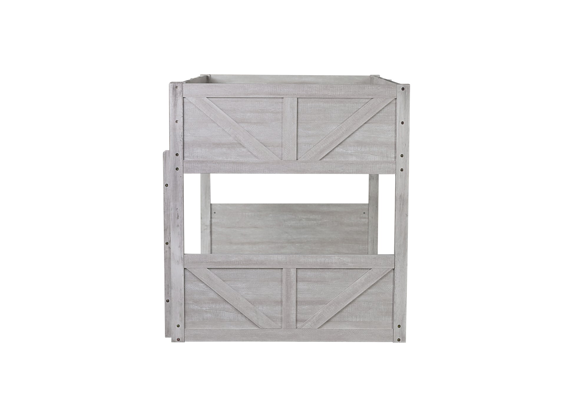 Twin Over Twin Floor Bunk Bed With Panelled Headboard And Footboard, Solid Rubber Wood Foundation With Safety Guardrails, Built In Ladder,Antique White Twin Antique White Rubber Wood