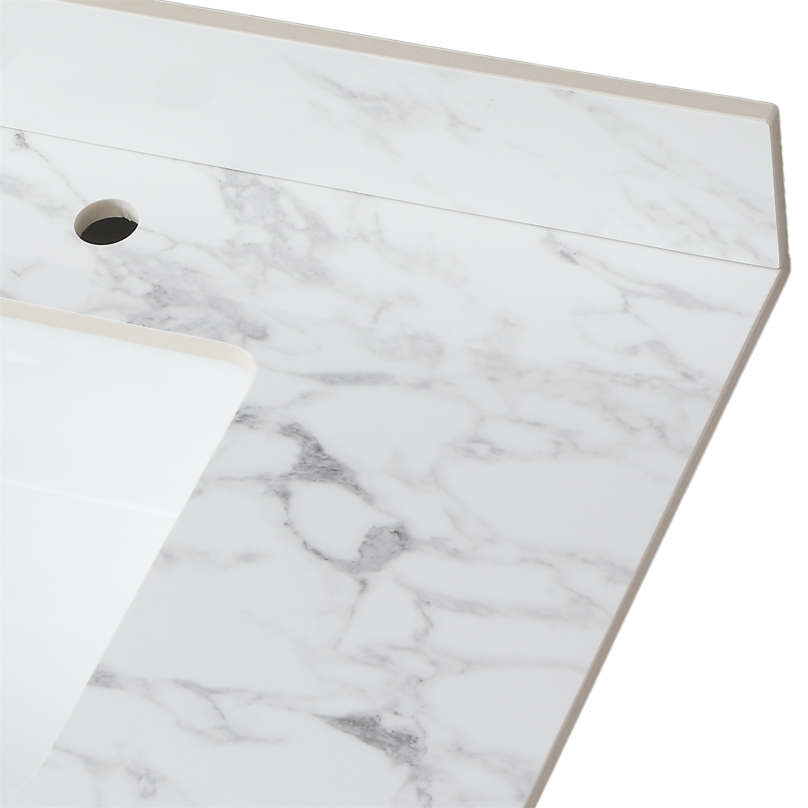37"X22"Bathroom Vanity Top,Sintered Stone Carra Whitebarthroom Vanity Sink Tops With Rectangular Undermount Ceramic Sink With Vanity Backsplash, Three Faucet Hole Bathroom Vanity Countertop White