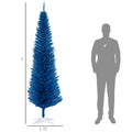 Homcom 7' Artificial Pencil Christmas Tree, Slim Xmas Tree With 499 Realistic Branch Tips And Plastic Stand, Blue Blue Plastic