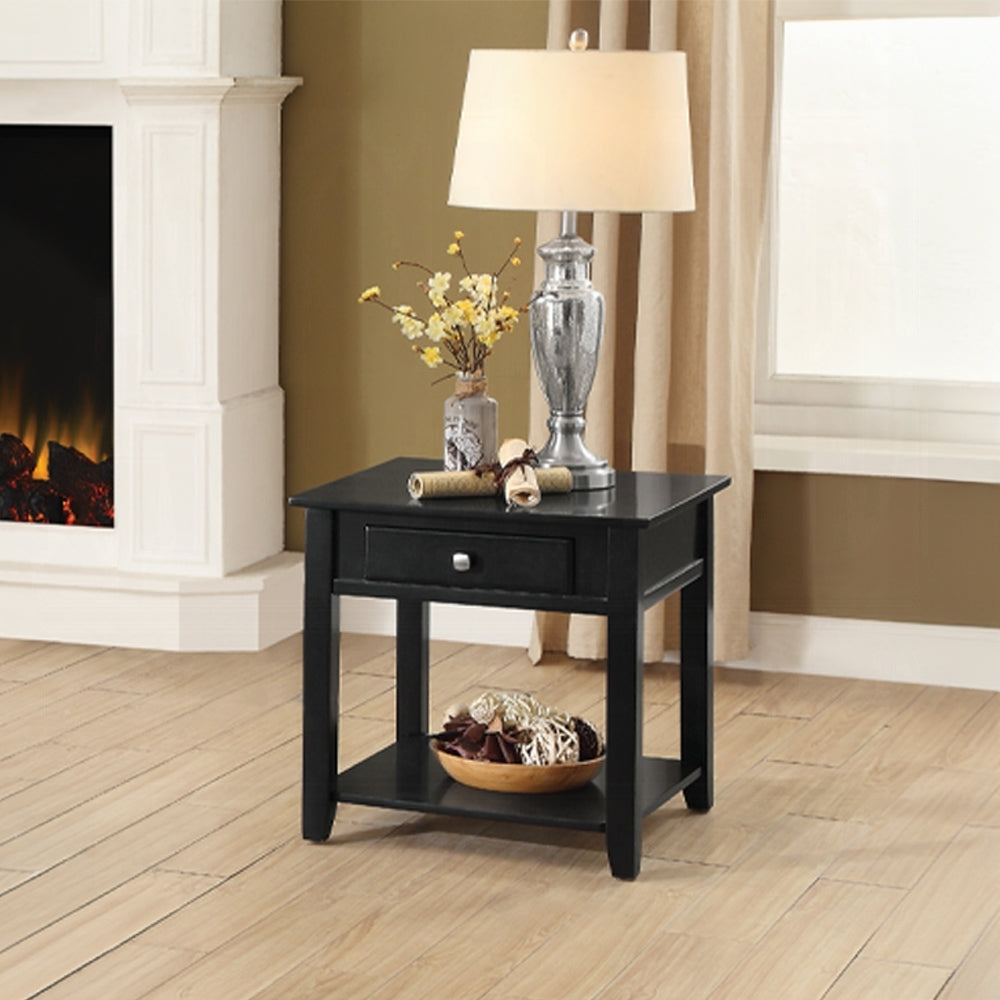 Black End Table With Bottom Shelf Black Primary Living Space Drawers Rectangular Particle Board Mdf