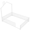 Full Size Metal House Platform Bed With Guardrail And Chimney, White Box Spring Not Required Full White Metal Metal