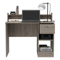 Manaos Writing Computer Deskmultiple Shelves, One Drawer Grey Computer Desk Office Modern Freestanding Rectangular Shelves Desk Rectangular Particle Board Engineered Wood